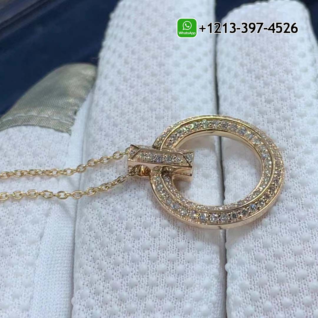 Tiffany 18k Rose Gold Diamond T T1 Circle Pendant Necklace