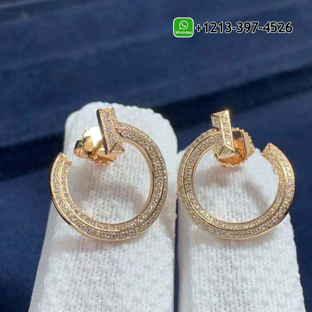 Tiffany 18k Rose Gold Diamond T T1 Open Hoop Earrings
