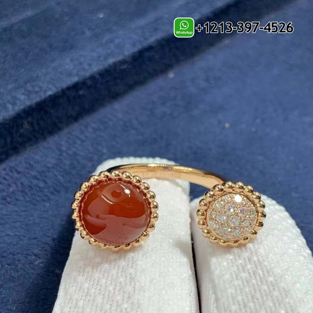 Van Cleef & Arpels 18K Rose Gold Diamond Carnelian Perlee Couleurs Between The Finger Ring VCARO9SV00