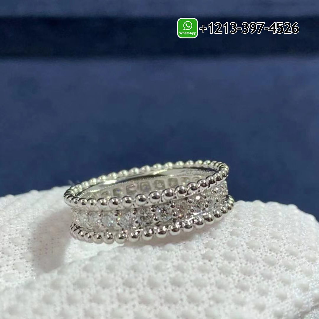 Van Cleef & Arpels 18K White Gold 1 Row Perlée Diamonds Ring VCARP4E200