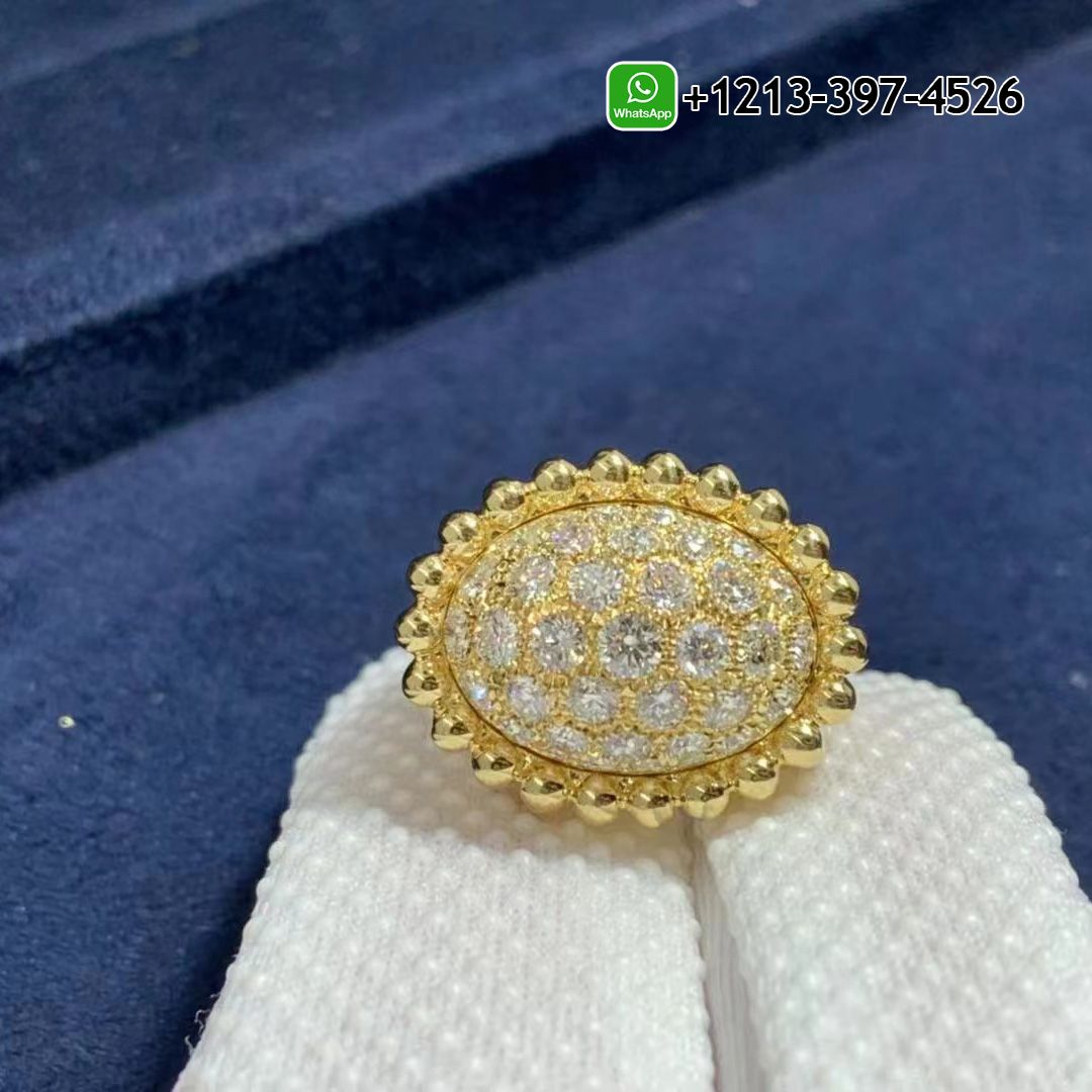 Van Cleef & Arpels 18K Yellow Gold Perlée Diamonds Pavé Ring VCARP6AP00