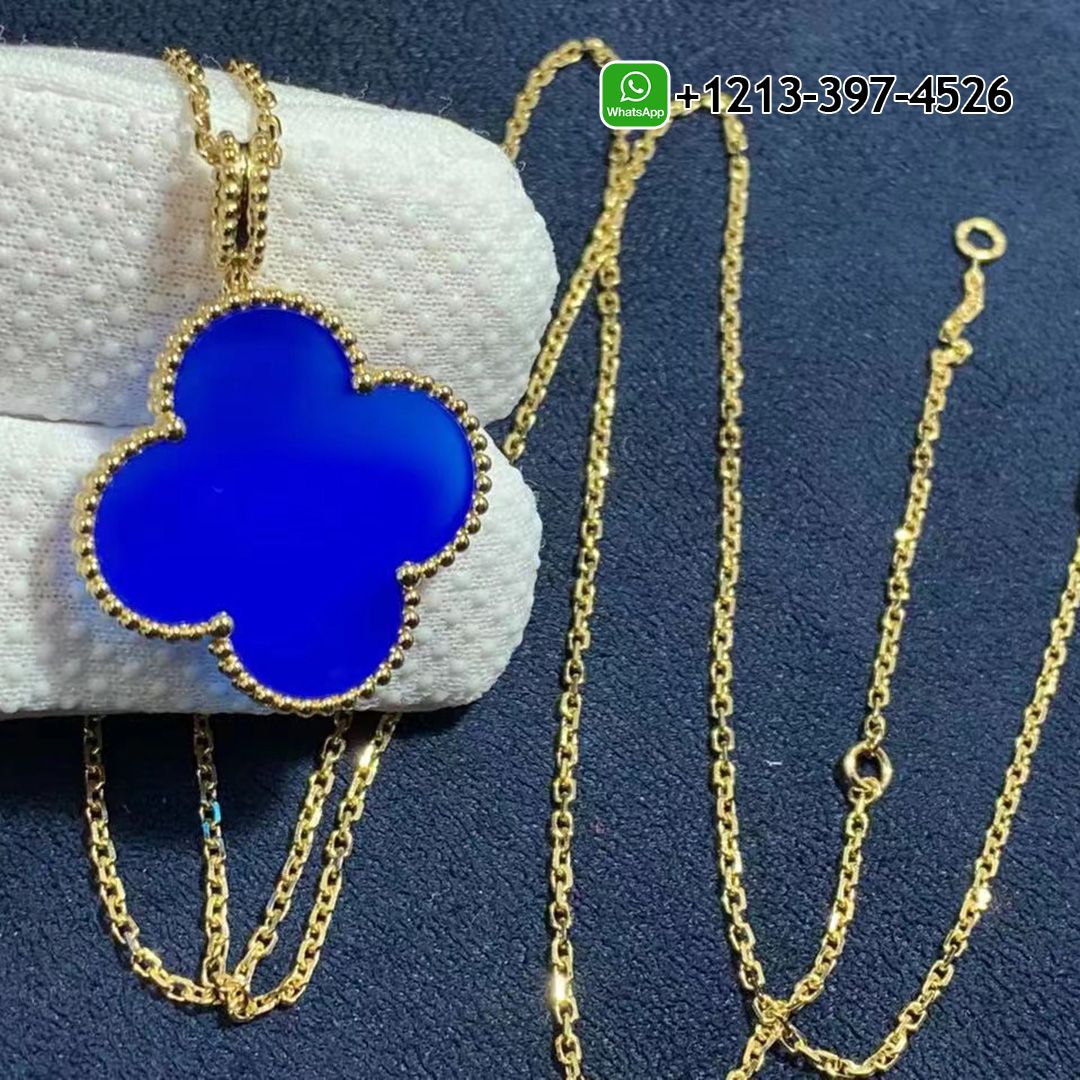 Van Cleef & Arpels 18k Yellow Gold Blue Agate 1 Motif Magic Alhambra Long Necklace VCARP6LA00