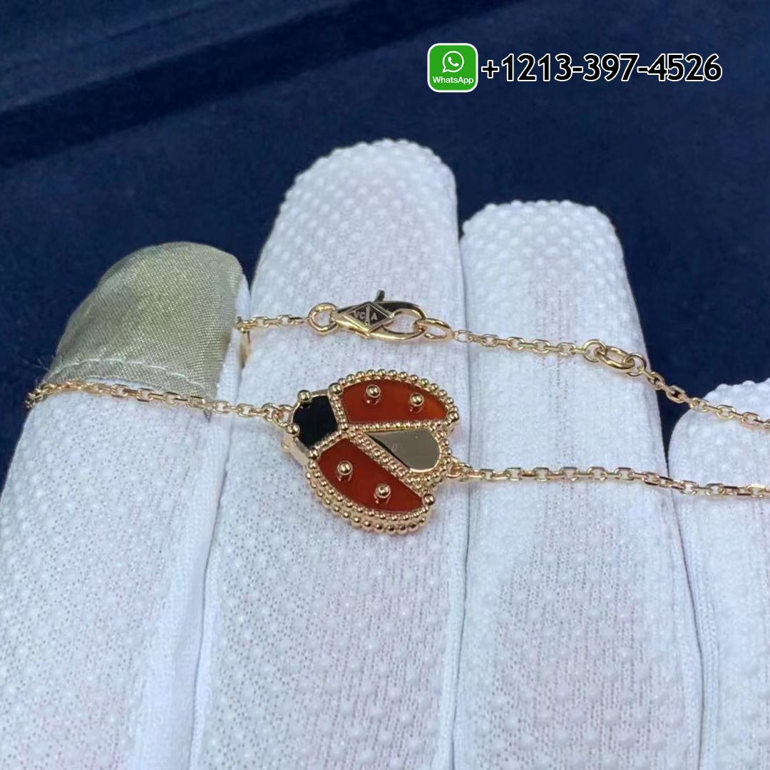 Van Cleef & Arpels Lucky Spring 18K Rose Gold Carnelian & Onyx Open Wings Ladybug Bracelet VCARP7R100
