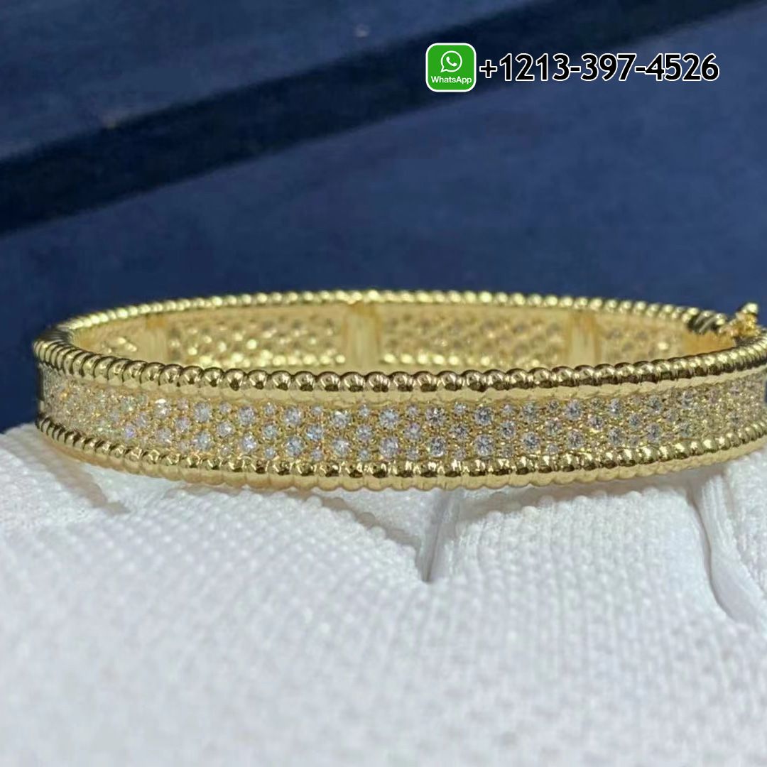 Van Cleef & Arpels Perlée Diamond 3 Row 18K Yellow Gold Bracelet VCARO3YC00