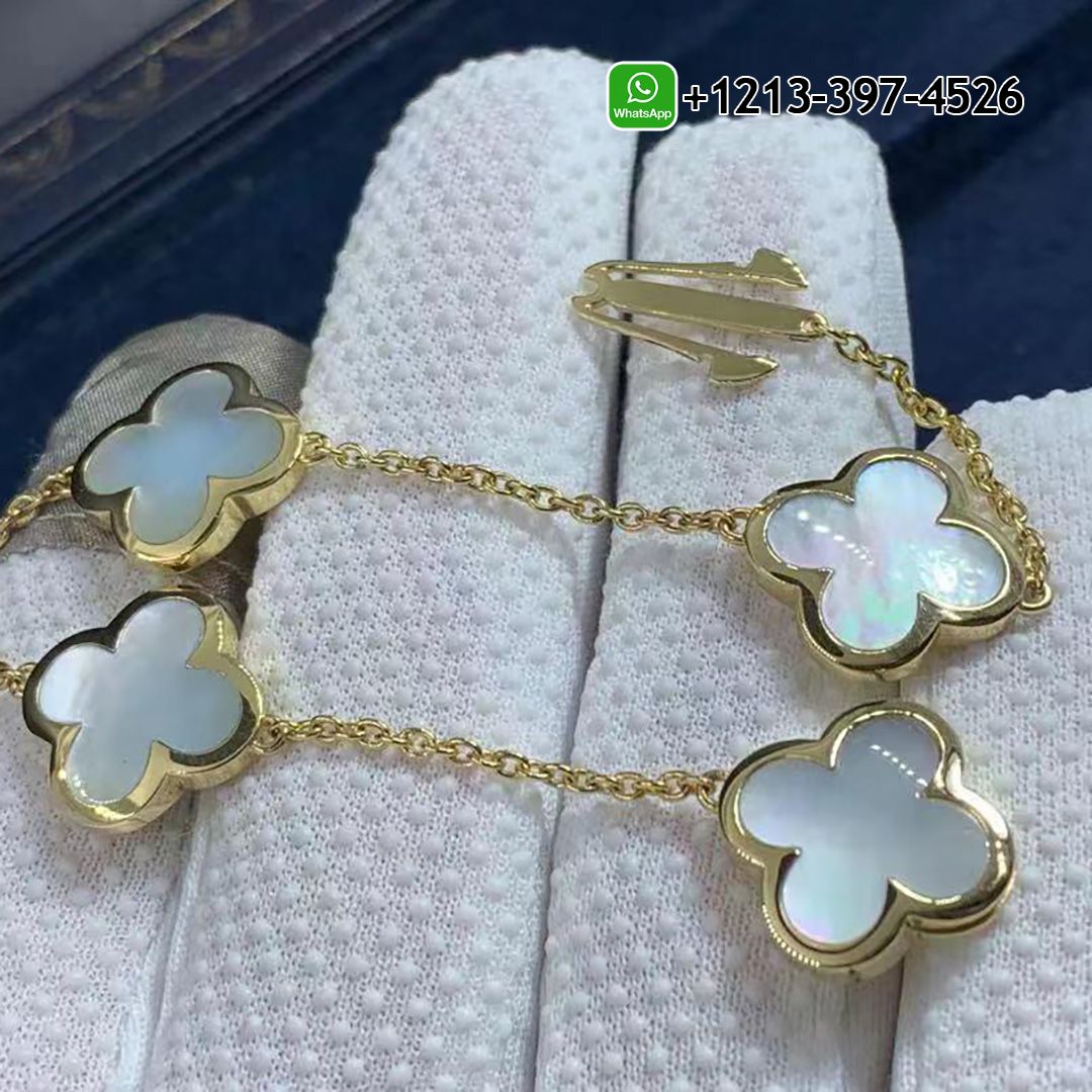 Van Cleef & Arpels Pure Alhambra 4 Motif Mother of Pearl 18K Yellow Gold Bracelet VCARA36300