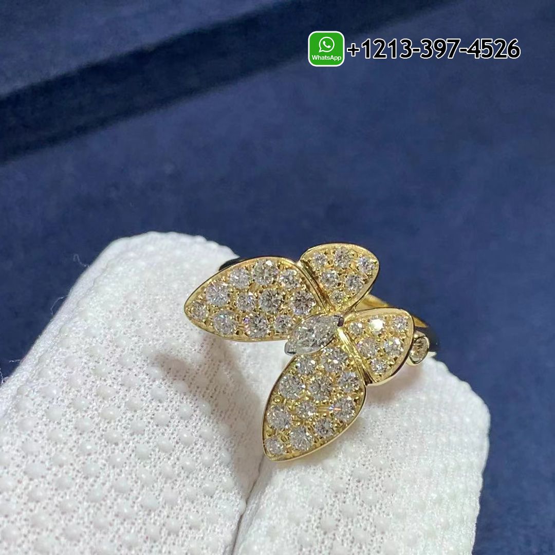 Van Cleef & Arpels Two Butterfly 18K Yellow Diamond Gold Ring VCARP3DQ00