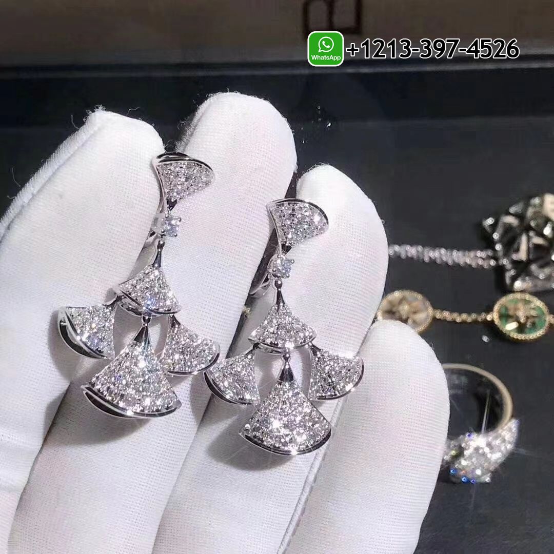 Bvlgari 18K White Gold DIVAS’ DREAM Full Pavé Diamonds Earrings 352809