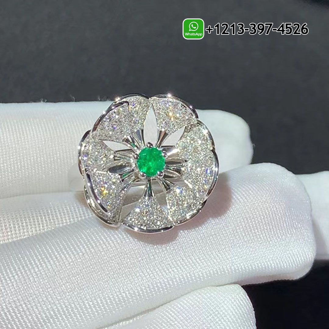 Bvlgari 18K White Gold Emerald and Pave Diamonds Diva Dream Ring