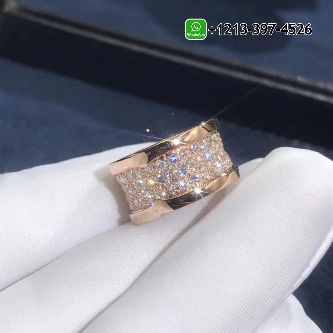 Bvlgari 18k Rose Gold Full Pave Diamond B.zero1 Ring 345589