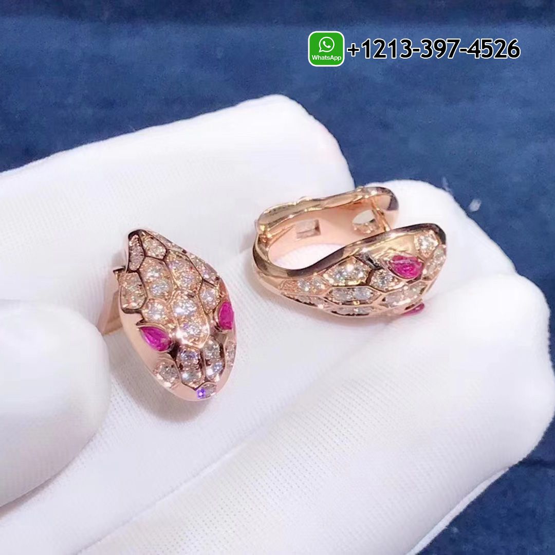 Bvlgari Serpenti 18K Rose Gold Rubellite and Diamond Earrings