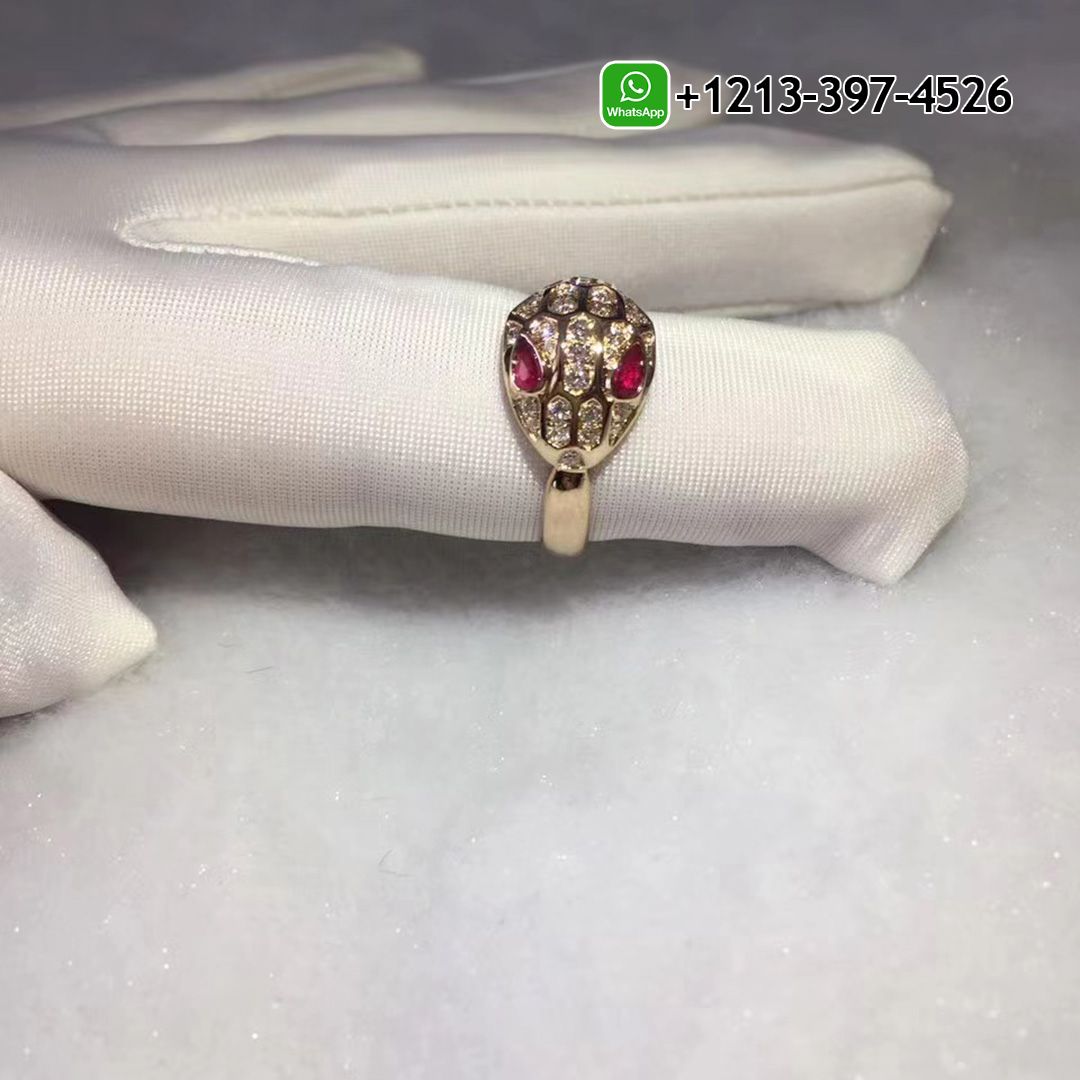 Bvlgari Serpenti 18k Rose Gold Diamonds and Rubellites Eye Ring