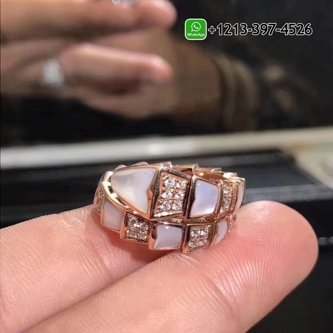 Bvlgari Serpenti Viper One-coil 18k Rose Gold Mother of Pearl Ring 350667