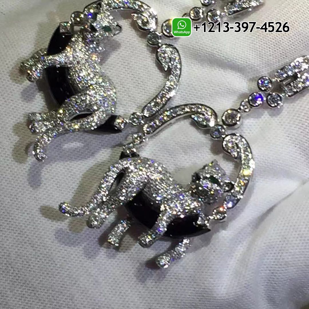 Cartier 18k White Gold 6.05ct Diamond, Emerald & Onyx Panthère de Cartier Earrings HP800756