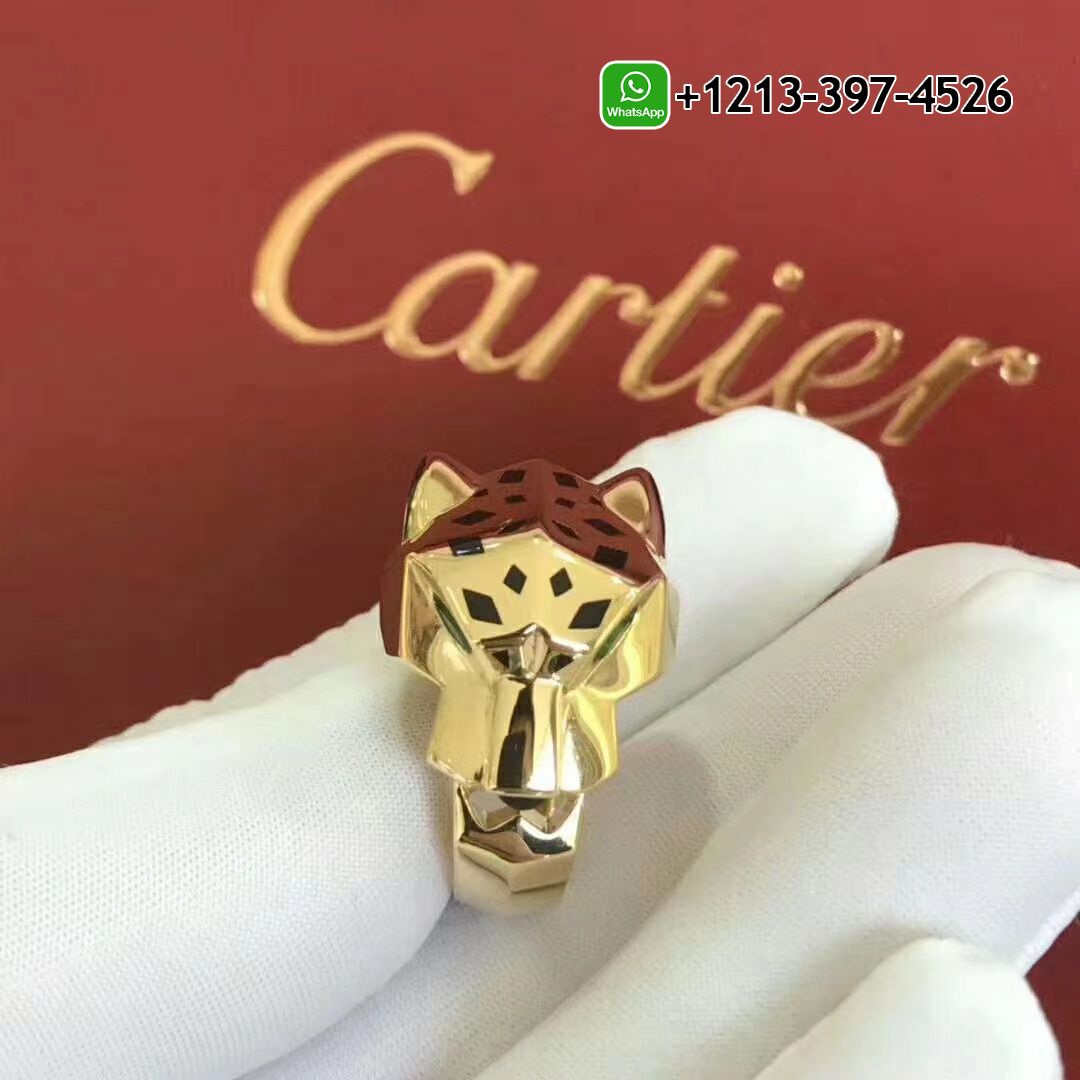 Cartier Solid 18K Yellow Gold Panthere de Cartier Lacquer Tsavorite Garnets, Onyx Ring B4074100