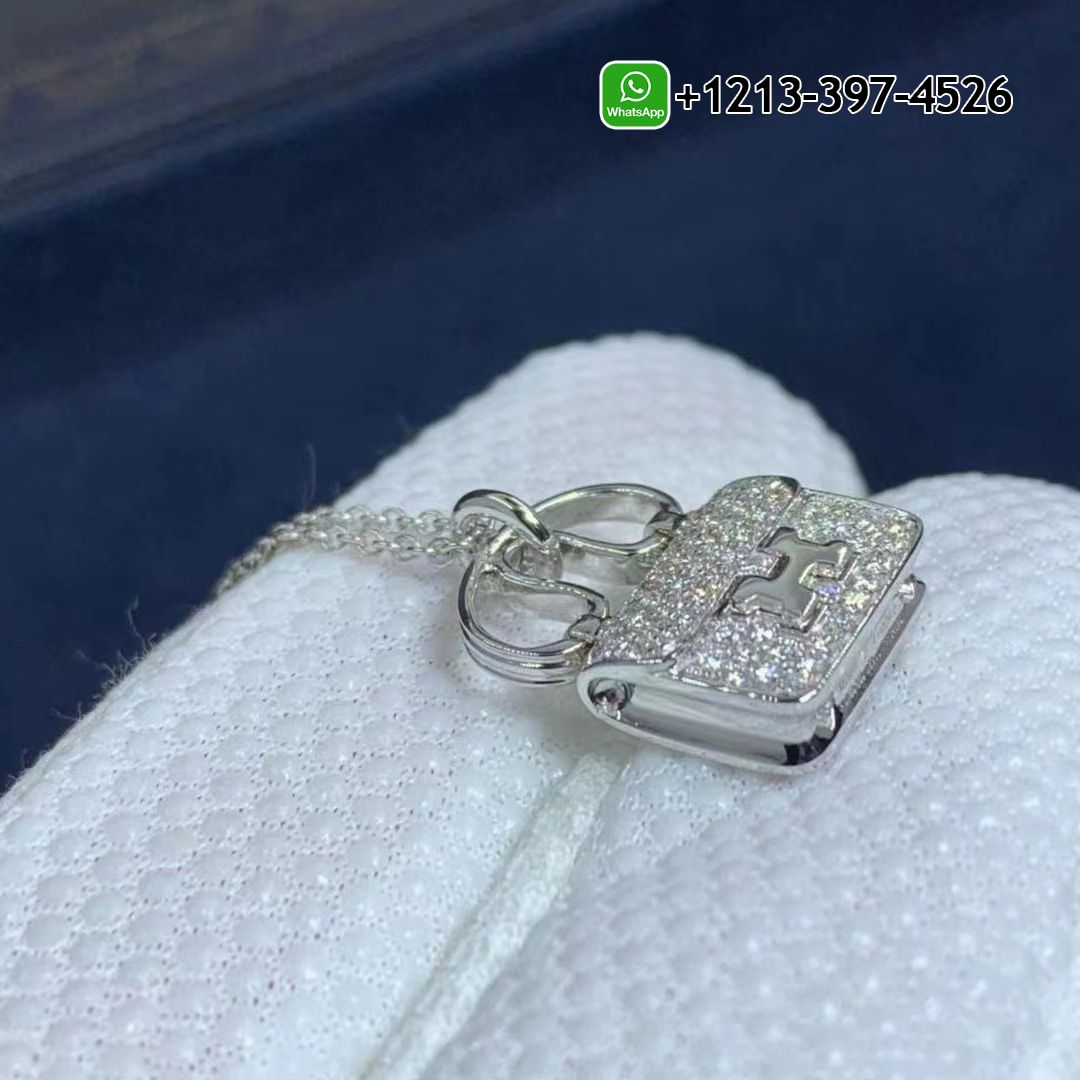Hermes 18k White Gold and Diamond Constance Amulette Small Pendant Necklace H110079B 00