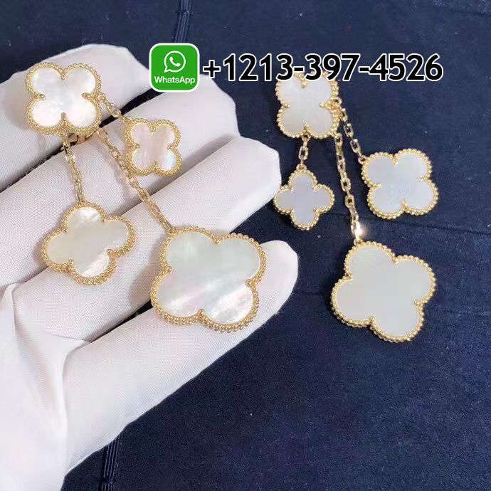 Van Cleef & Arpels 18K Yellow Gold Mother of Pearl Magic Alhambra 4 Motif Earrings VCARD78900