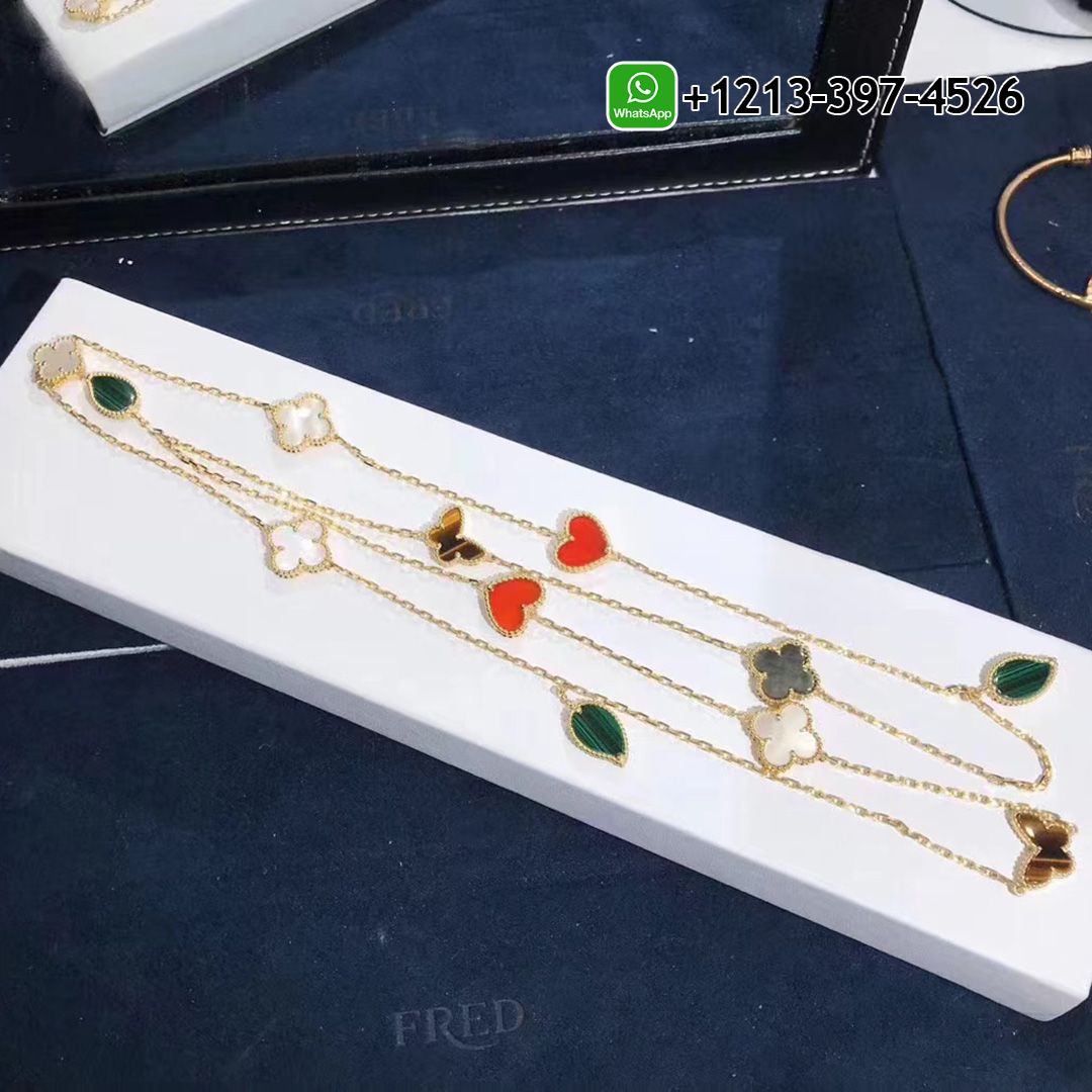 Van Cleef & Arpels 18k Yellow Gold Gems 12 Motifs Lucky Alhambra Long Necklace VCARD80100
