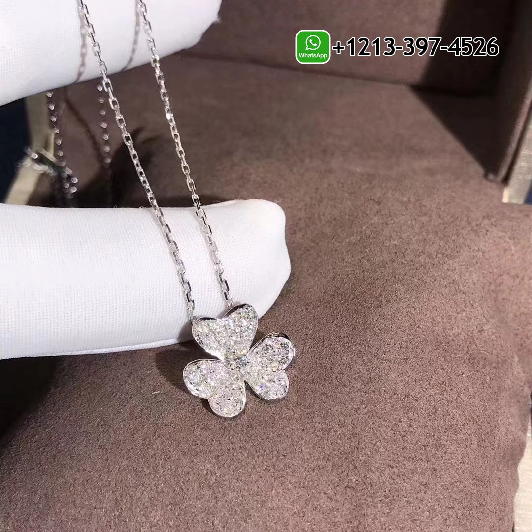 Van Cleef & Arpels Frivole Diamond 18K White Gold Small Model Pendant Necklace VCARD31800