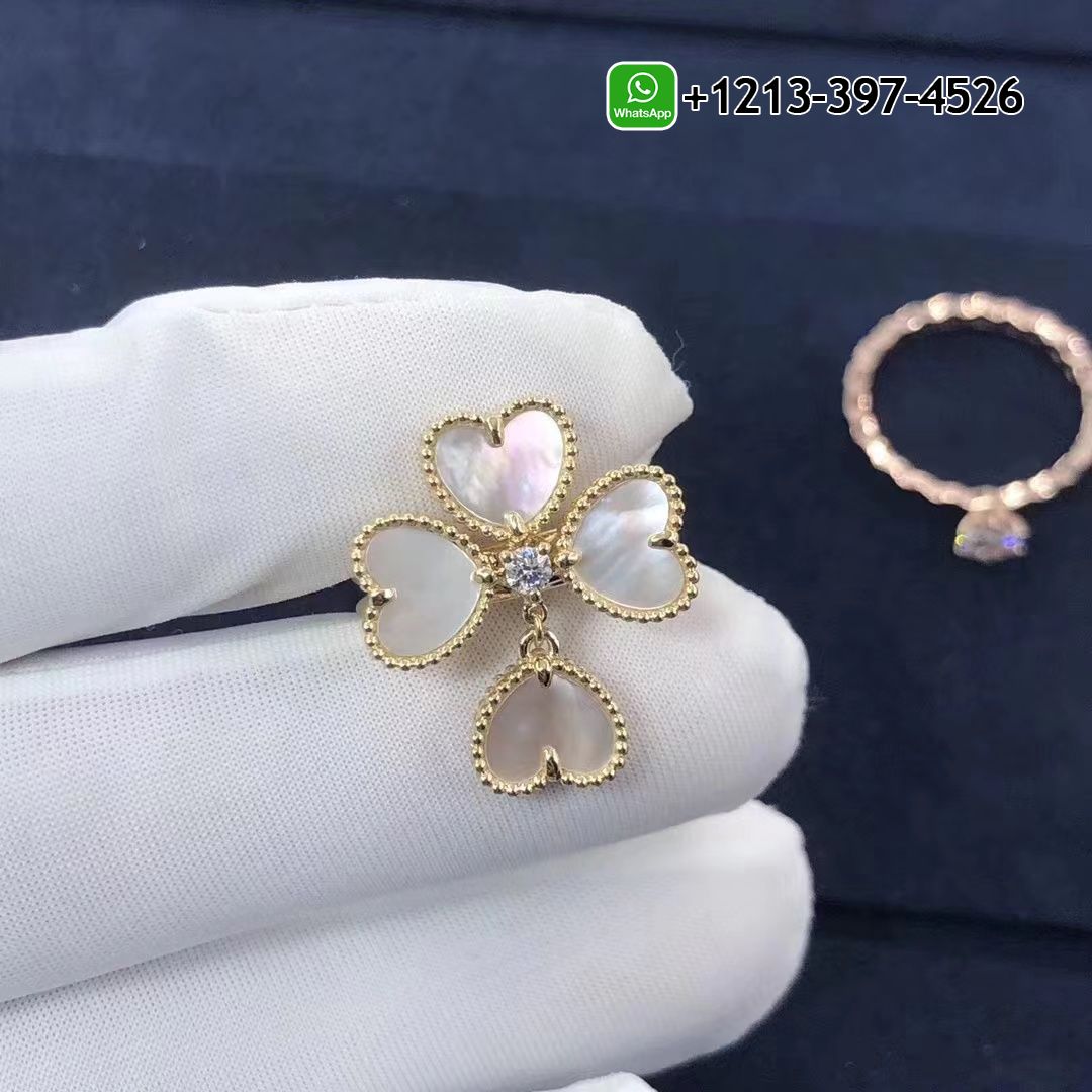 Van Cleef & Arpels Mother-of-Pearl Diamond 18k Yellow Gold Sweet Alhambra Effeuillage Ring VCARN5P300