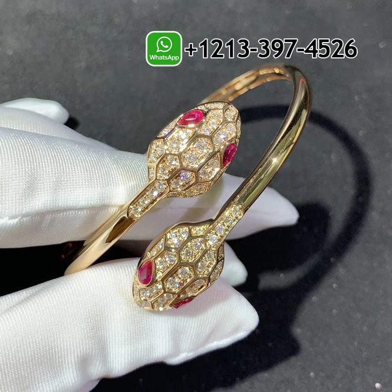 Bulgari Serpenti 18 kt rose gold set with rubellite eyes and pavé diamonds bracelet Ref.: 356504