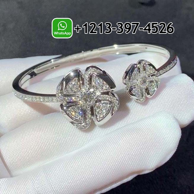 Bvlgari Fiorever 18k White Gold Diamond Paved Flower Bracelet 357364