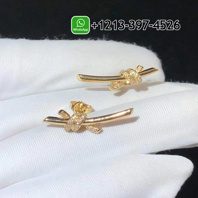 Tiffany 18K Yellow Gold Diamond Knot Earrings