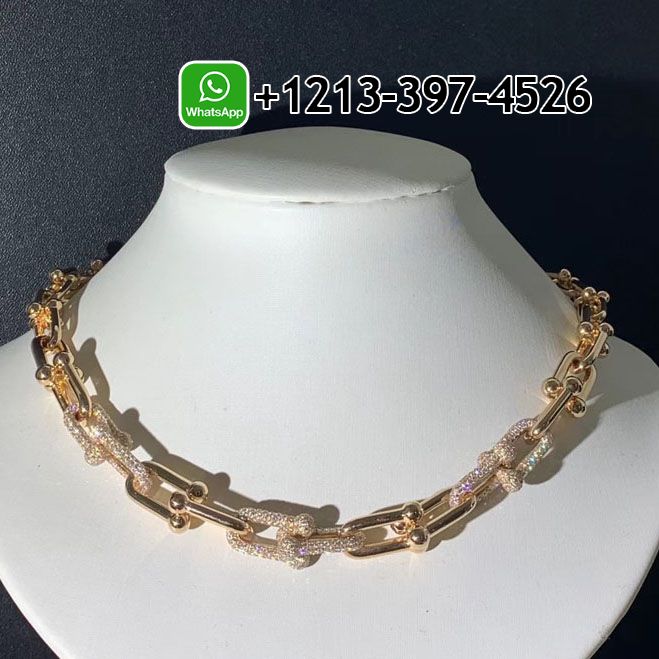 Tiffany City HardWear 18k Rose Gold Pavé Diamonds Graduated Link Necklace