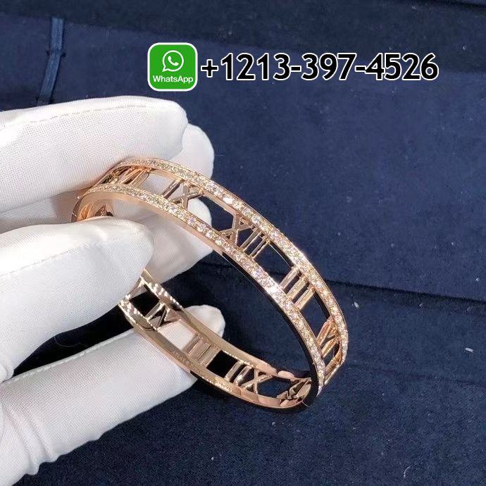 Tiffany & Co. 18k Rose Gold Diamond Set Atlas Bangle Bracelet