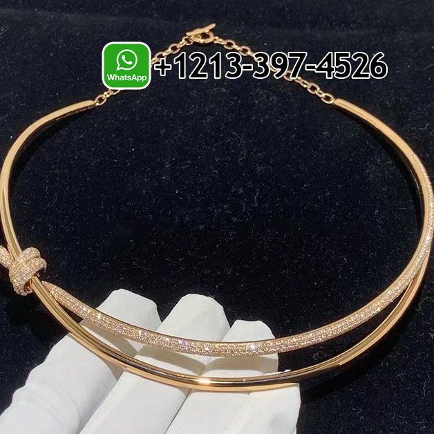 Tiffany Knot Double Row 18K Rose Gold with Diamonds Necklace