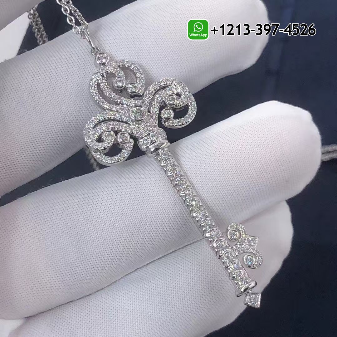 Tiffany Platinum & Diamond Enchant Heart Key Pendant Necklace