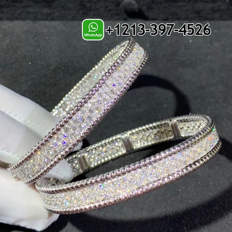 Van Cleef & Arpels 18K White Gold Perlee 3 Rows Diamond Bracelet VCARN9Q100