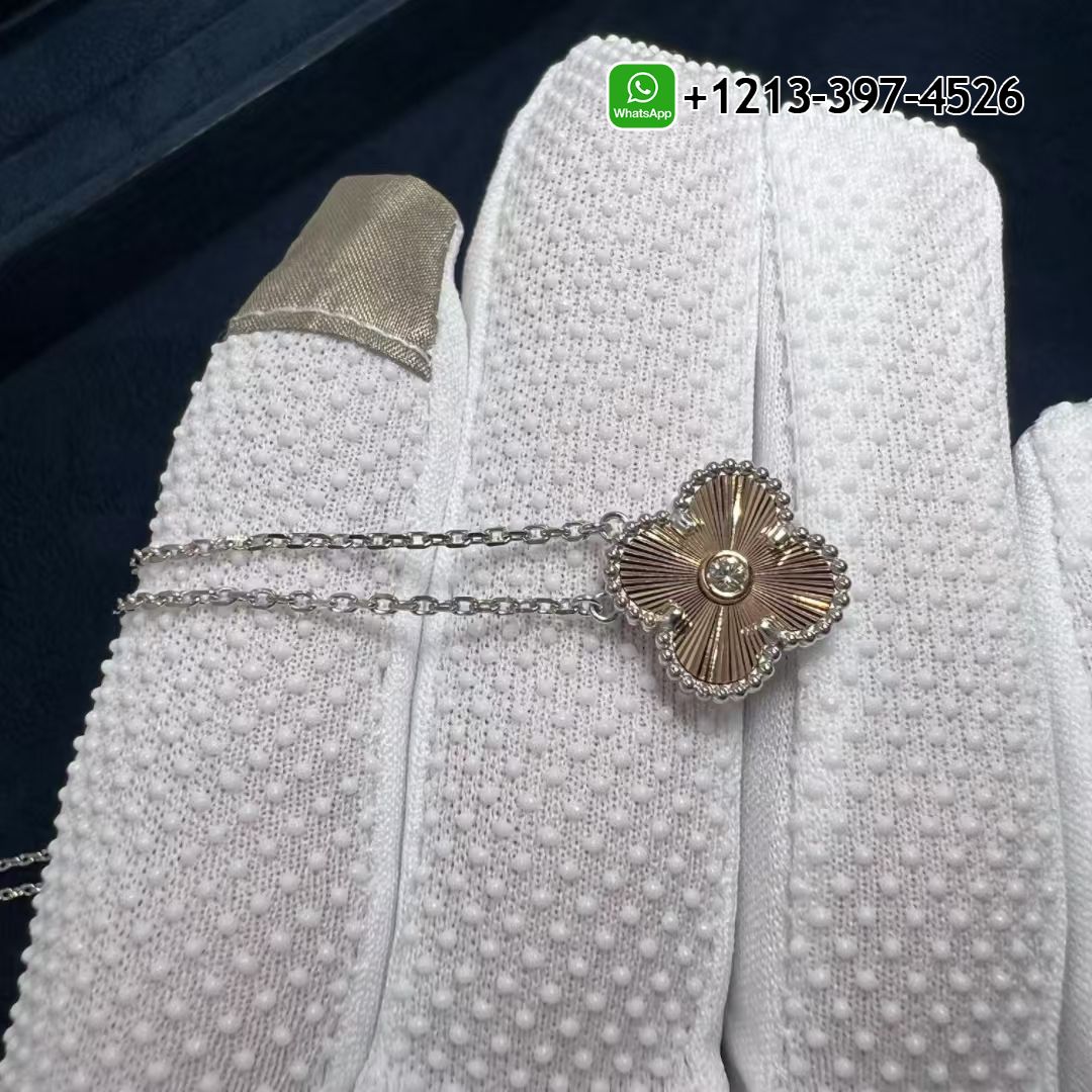 Van Cleef & Arpels 2024 Two-Tone Guilloche Vintage Alhambra Diamond Holiday Pendant Necklace