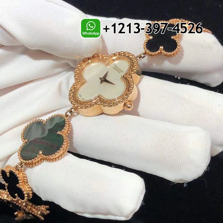 Van Cleef & Arpels Alhambra 18K Rose Gold Mother-of-pearl, Onyx Small Model Watch VCARO40P00