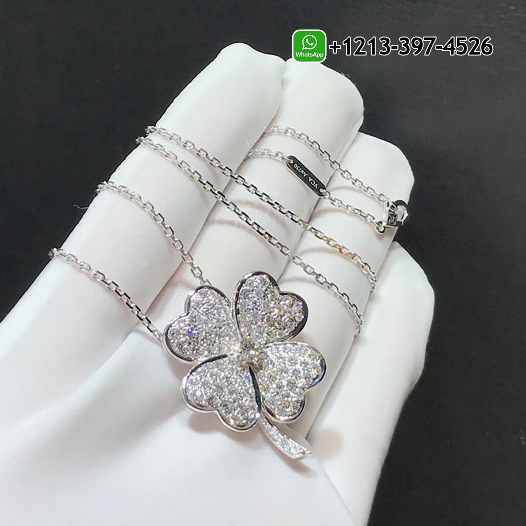 Van Cleef Arpels Cosmos 18K White Gold Large Model Diamond Clip Pendant Necklace