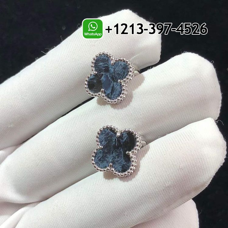 Van Cleef & Arpels Vintage Alhambra 18k White Gold Pietersite Earrings