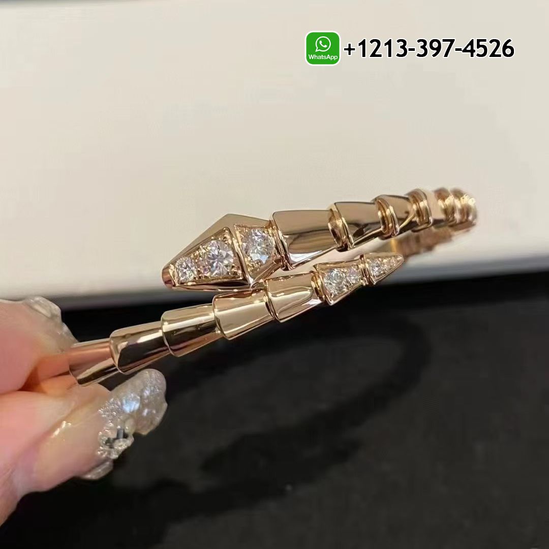 Bvlgari 18k Rose Gold Serpenti Viper Diamond One-coil Slim Bracelet 360709