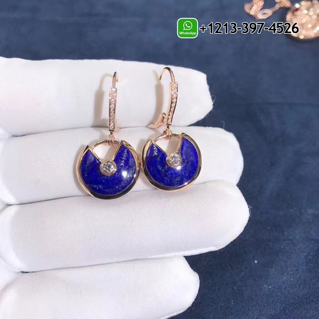 Cartier Amulette Lapis Lazuli Diamond 18 Karat Rose Gold Dangle Earrings