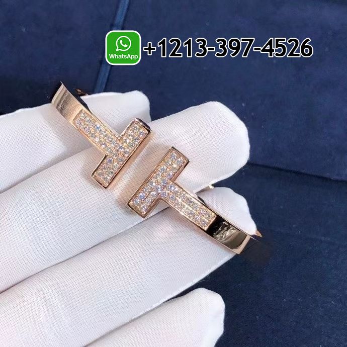 Tiffany T Pavé Diamond Square 18K Rose Gold Bangle Bracelet 60153369