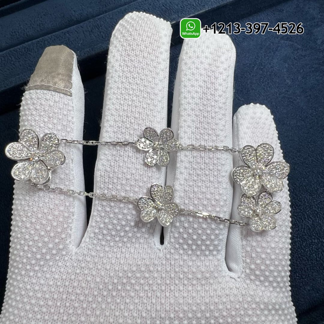 Van Cleef & Arpels 18K White Gold Pave Diamond Frivole 5 Flowers Bracelet VCARP6L700
