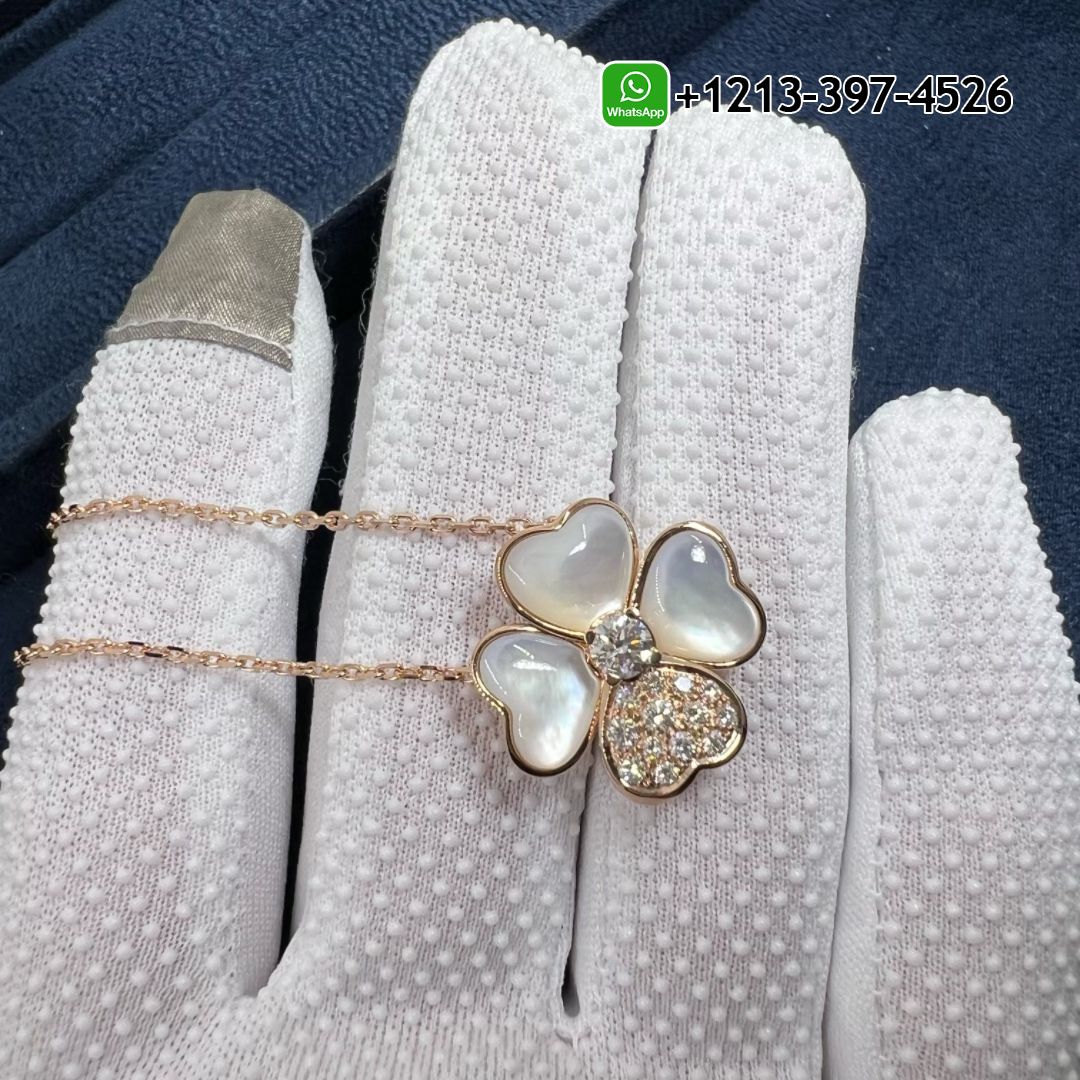 Van Cleef & Arpels Cosmos 18K Rose Gold Diamond Mother of Pearl Medium Model Clip Pendant Necklace VCARO5BV00