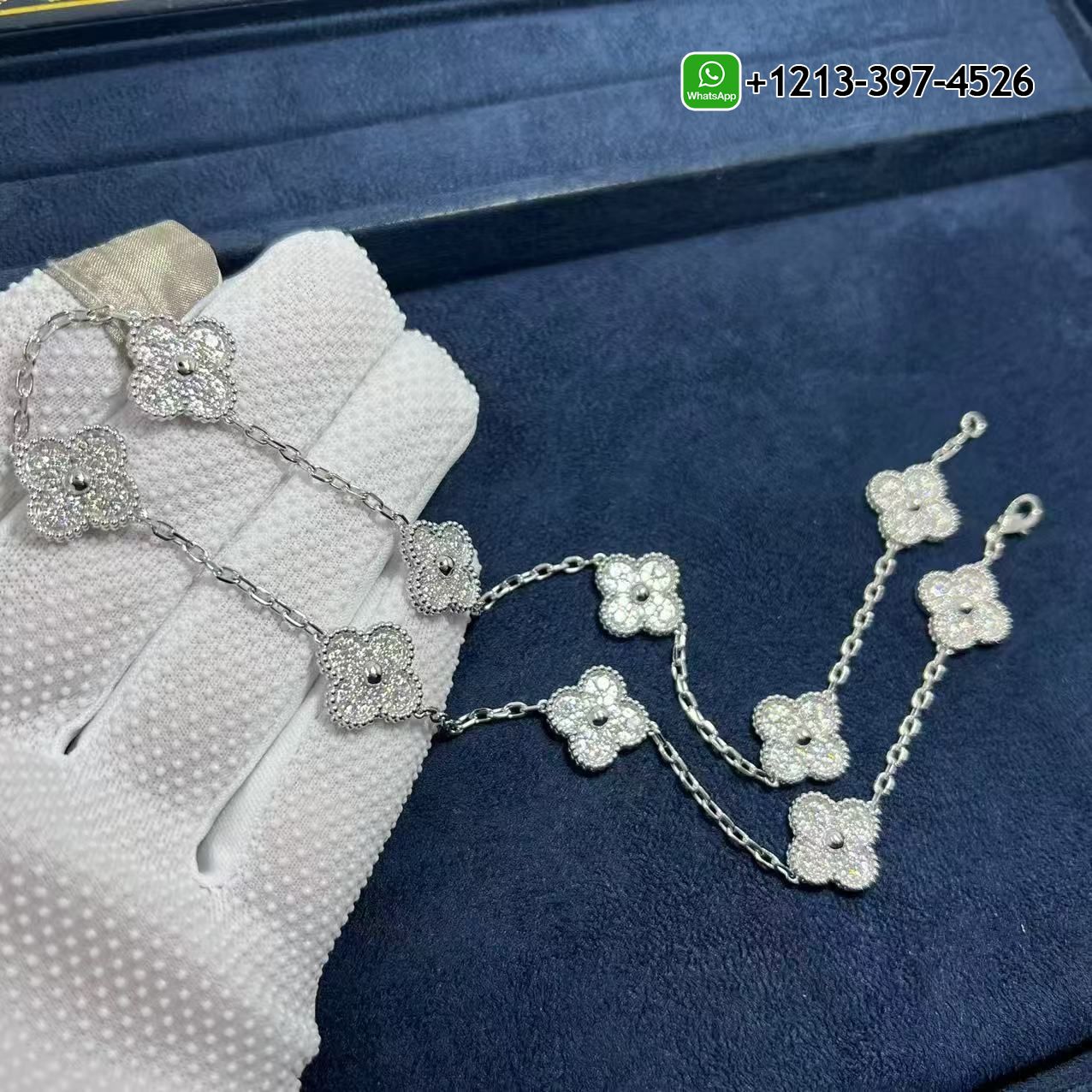 Van Cleef & Arpels Vintage Alhambra 4.83ct Diamond 18k White Gold 10 Motif Necklace VCARA42400