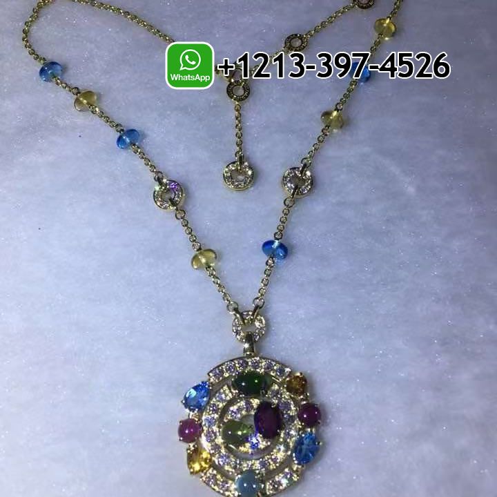 Bvlgari Astrale Diamond Color Stone 18K Yellow Gold Diamond Pendant Necklace