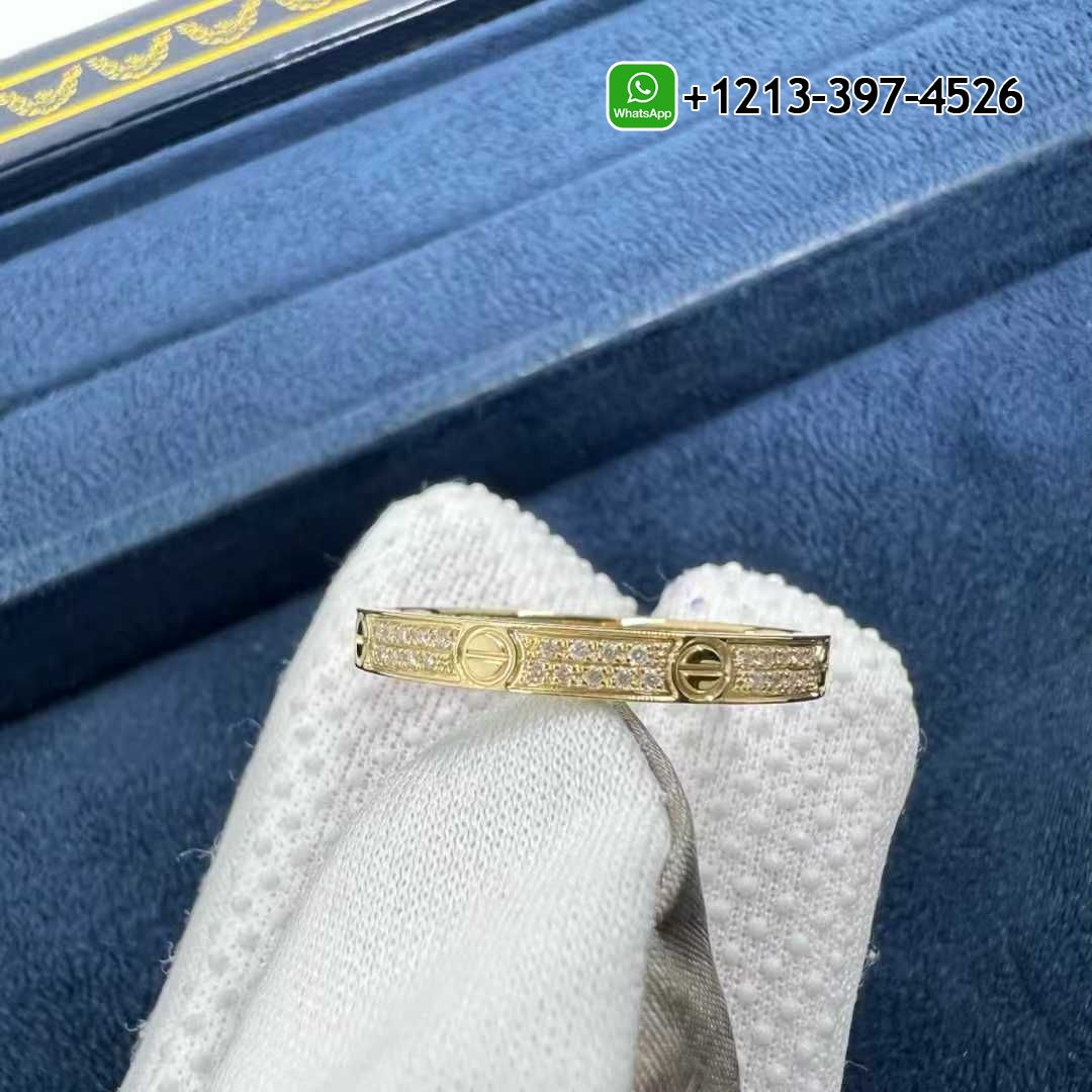 Cartier 18K Yellow Gold Pave Diamond Small Model Love Band Ring B4218000