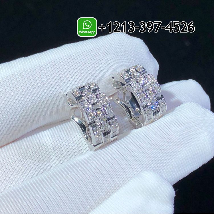 Cartier 18k White Gold 3 Diamond-paved Rows Maillon Panthère Earrings B8032600
