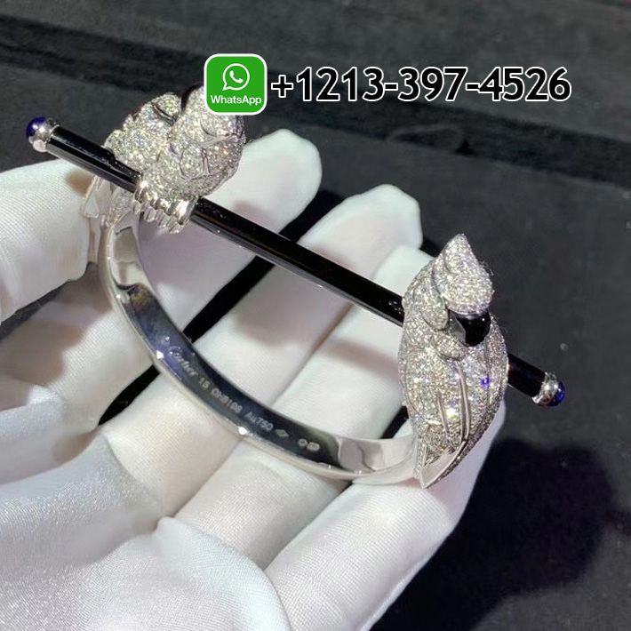 Cartier 18K White Gold Black Ceramic & Diamonds Les Oiseaux Libérés Double Parrot Bracelet N6704717