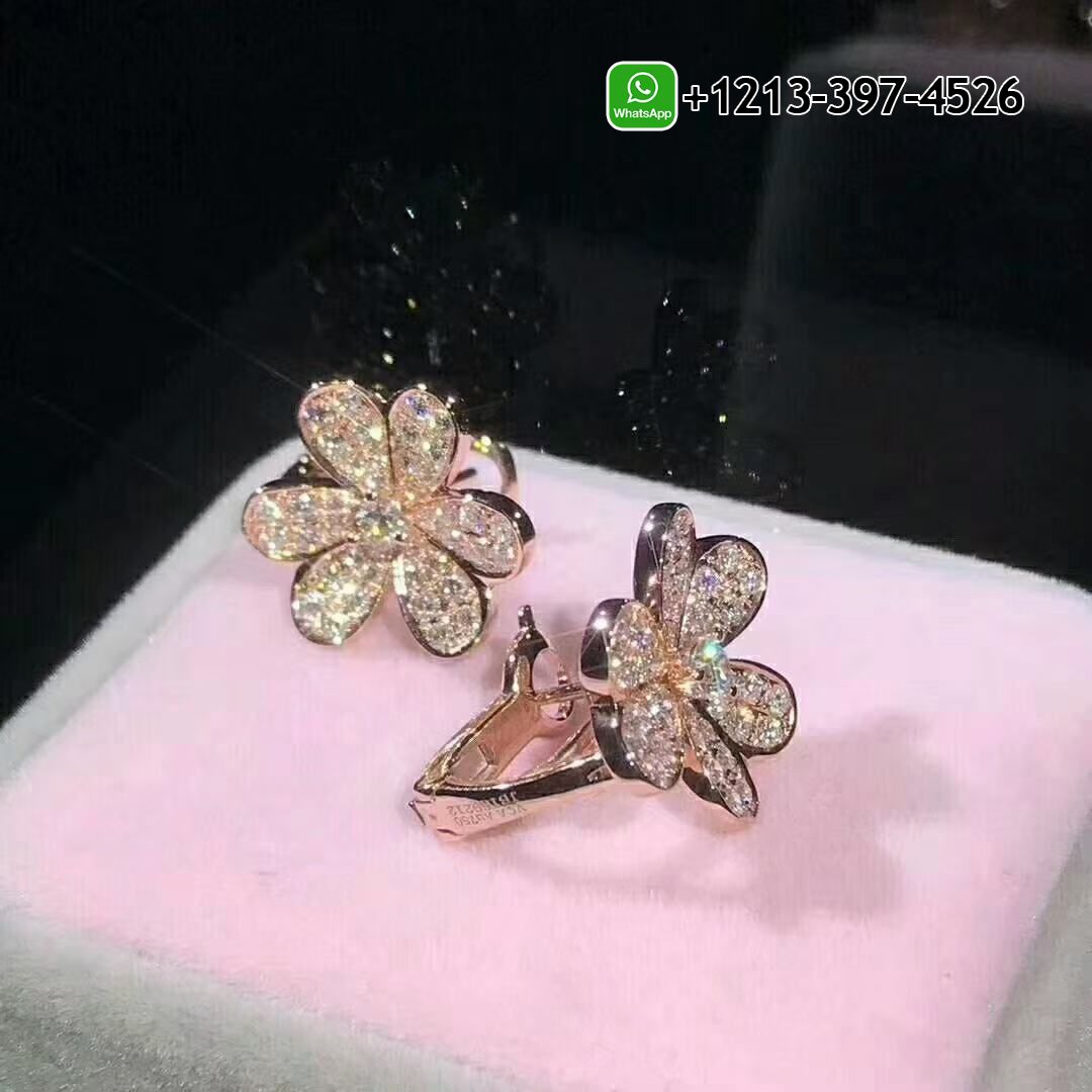 Van Cleef & Arpels 18k Rose Gold Pave Diamonds Small Model Frivole Earrings VCARP7RM00