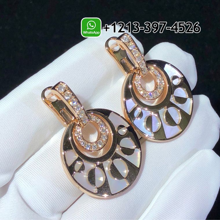 Bvlgari 18k Rose Gold Diamond Intarsio Mother-of-Pearl Earrings OR855959