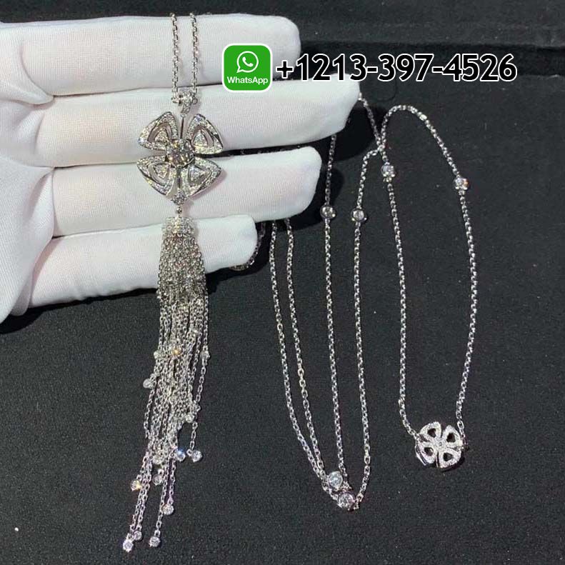 Bvlgari Fiorever 18K White Gold Diamond Paved Flower Necklace 354601