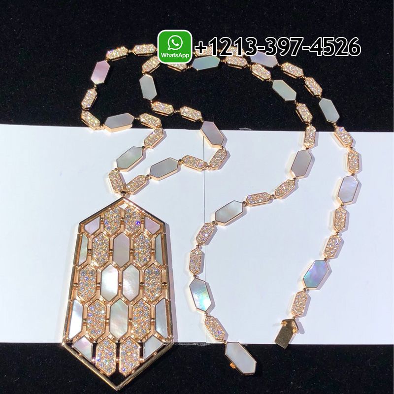 Bvlgari Serpenti High Jewelry 18k Rose Gold Diamond & White Mother-of-Pearl Necklace