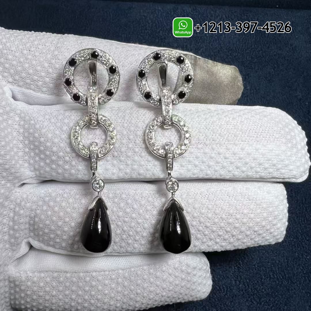 Cartier Panthère de Cartier Pave Diamonds Onyx 18k White Gold Drop Earrings H8000746